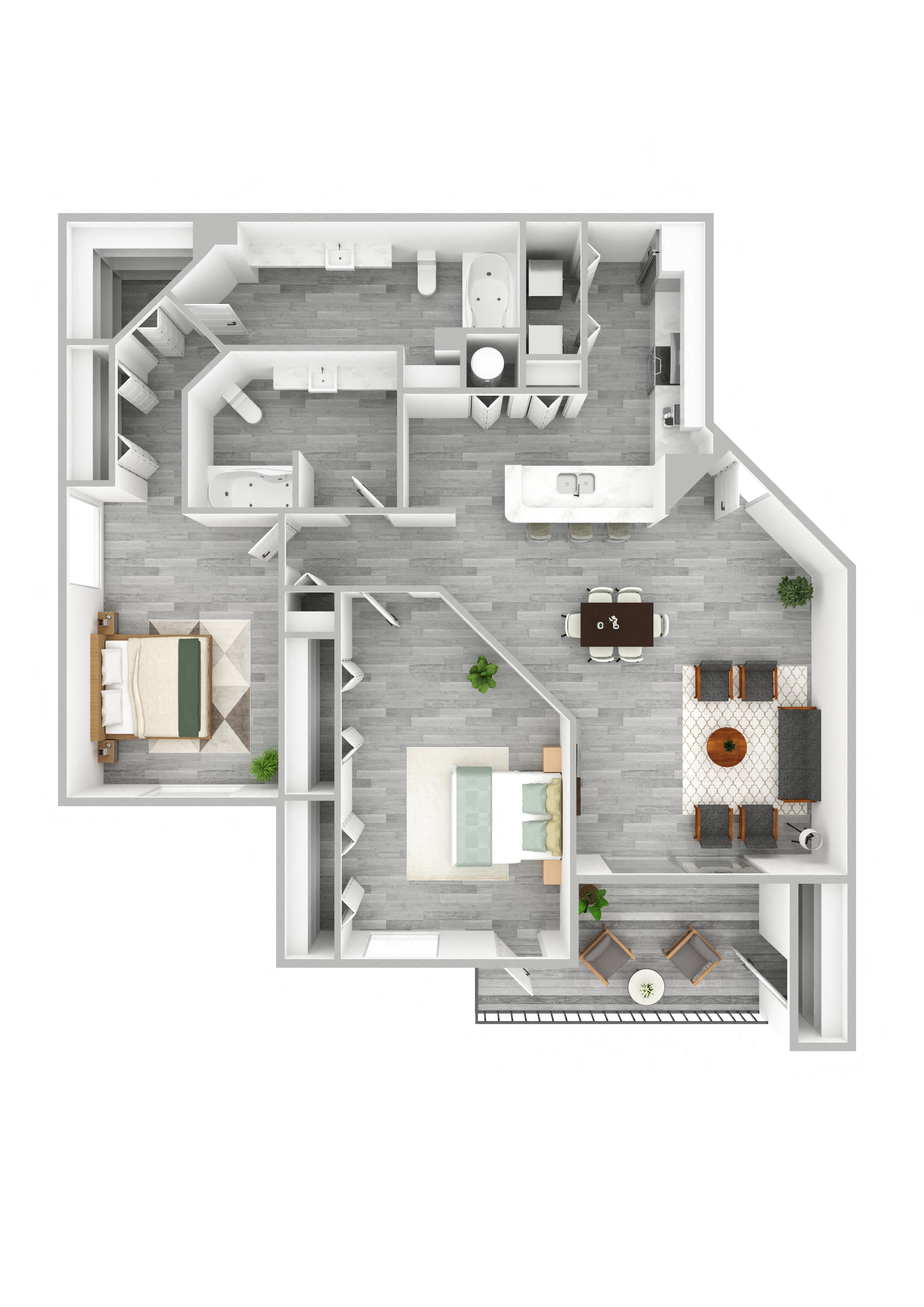 Floor plan for 2 beds, 2 baths, 1111 sqft
